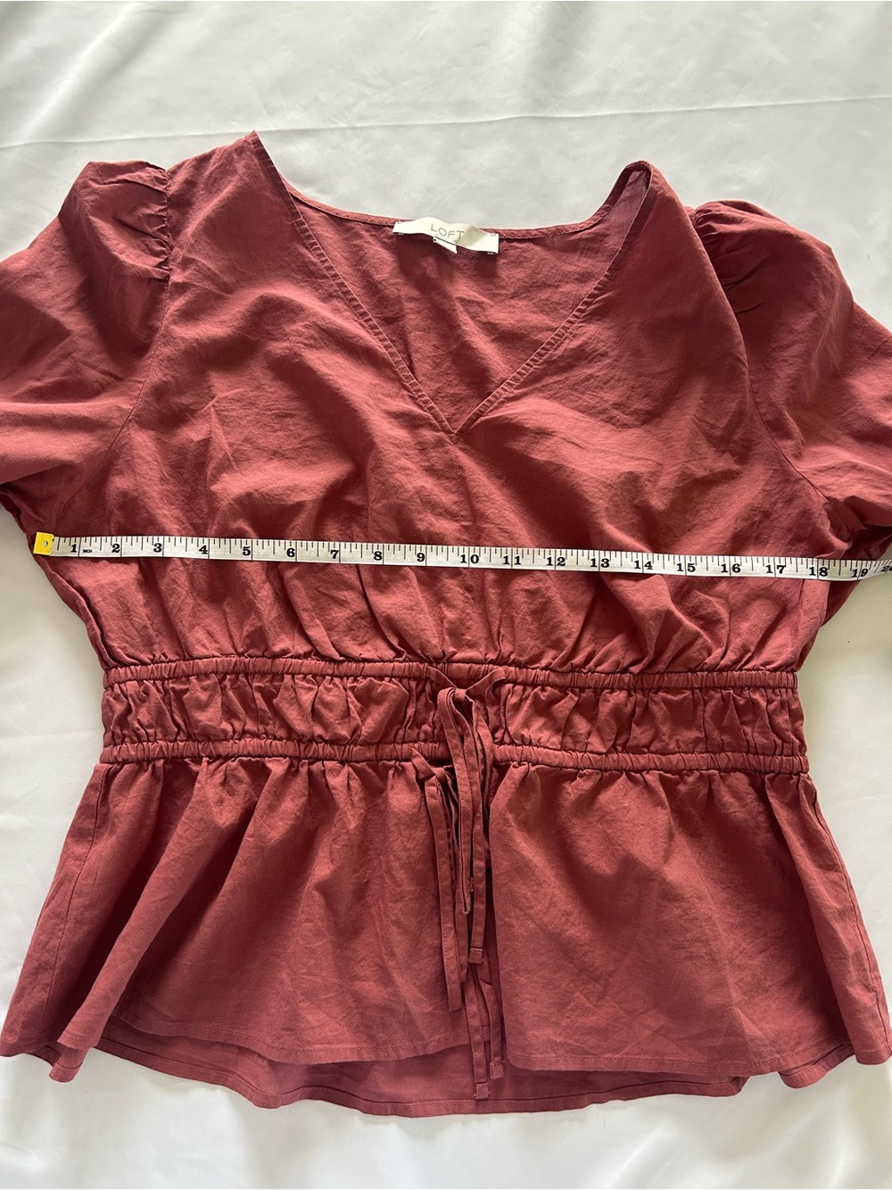 LOFT Double Tie Waist V-Neck Top in Dusty Rose - Picture 11 of 11